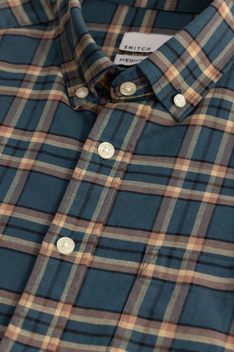 سنيتش Teal Green Checks Oxford Shirt